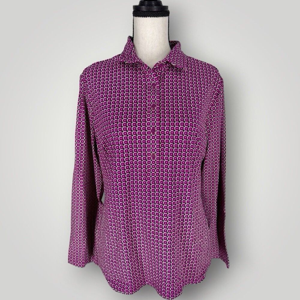 J. McLaughlin Purple Geometric Catalina Cloth Button Popover Top Shirt Size L
